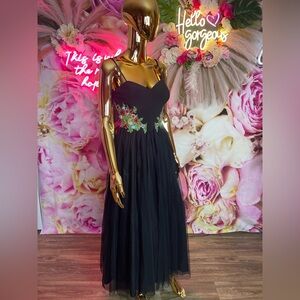 Blondie Nites Strapless Black Dress with Floral Accents